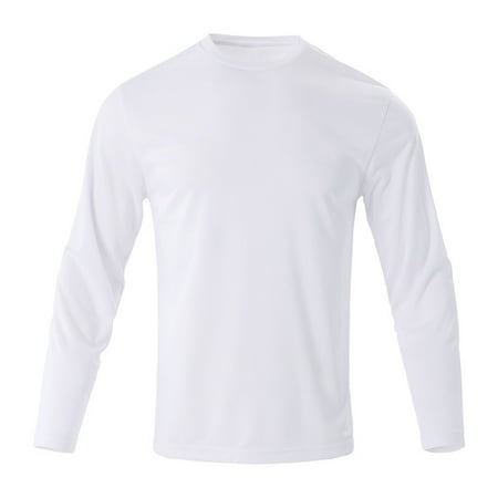 Men s Long Sleeve Crew Neck T-Shirt Quick Dry Sports Tee Shirt Sun Protection Running Workout Compression Base Layer Top White XXL