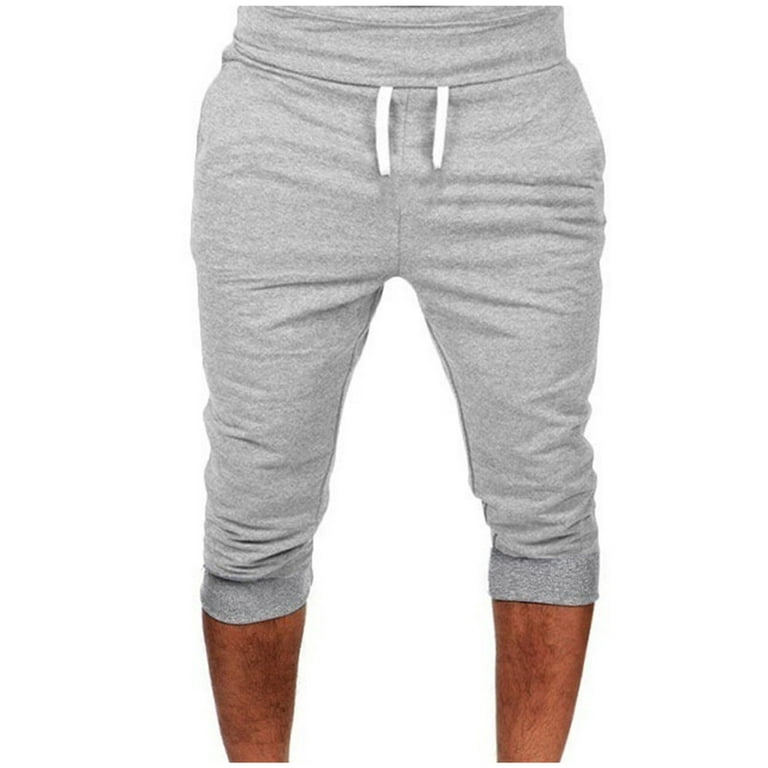 Clearance RYRJJ Men's Cotton Casual Sweat Shorts 3/4 Jogger Capri Pants  Breathable Below Knee Athletic Track Short Pants with Pockets(Gray,XXL) 