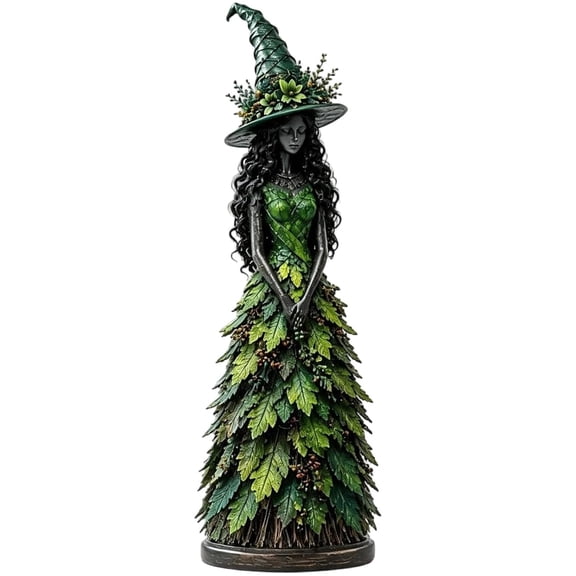 Enchanted Autumn Witch Figurine, Halloween Tabletop Statue Decor | Resin Witch Figurine with Leaf Gown, Seasonal Resin Witch Decoration, Harvest Home Decor Gift (Green)lxf