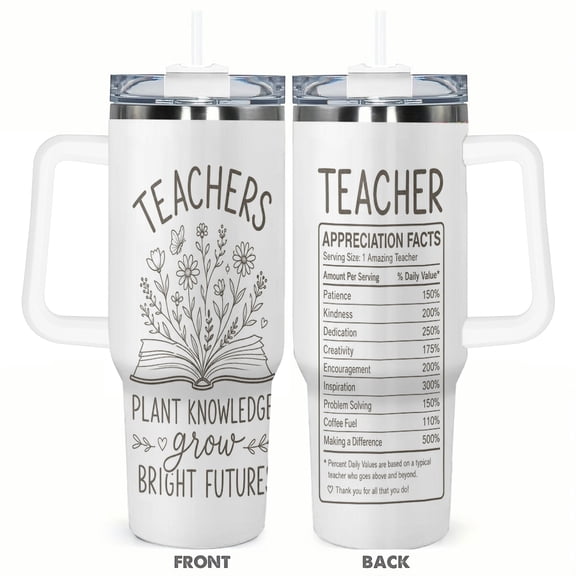 40oz Teacher Appreciation Tumbler with Handle and Straw Plant Knowledge Grow Bright Futures Stainless Steel Insulated Travel Coffee Cup Gift