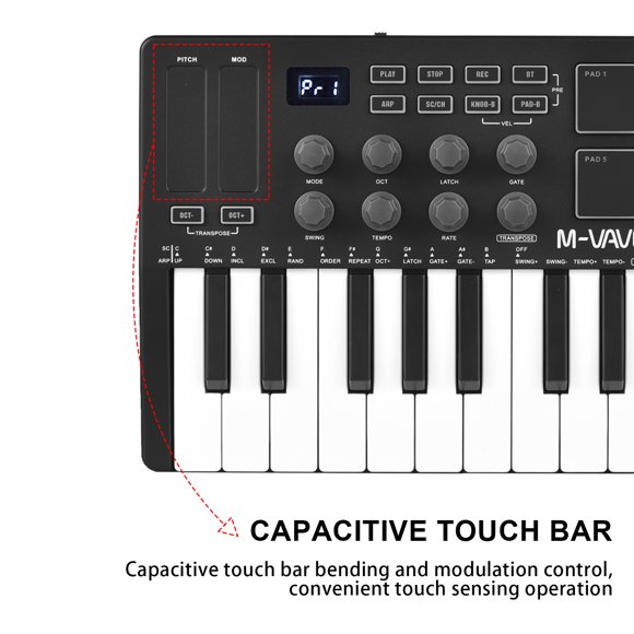 With M-VAVE 25-Key MIDI Control Keyboard Mini Portable USB Keyboard MIDI Controller with 25 Velocity Sensitive Keys 8 RGB Backlit Pads 8 Knobs