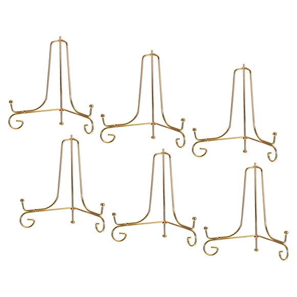 Plato Soporte para Exhibición, 6 Pulgadas 6uds Hierro Decorativo Plato Soporte Metal Caballete Plegable Pantalla Soporte para Foto Imagen Marco, Oro