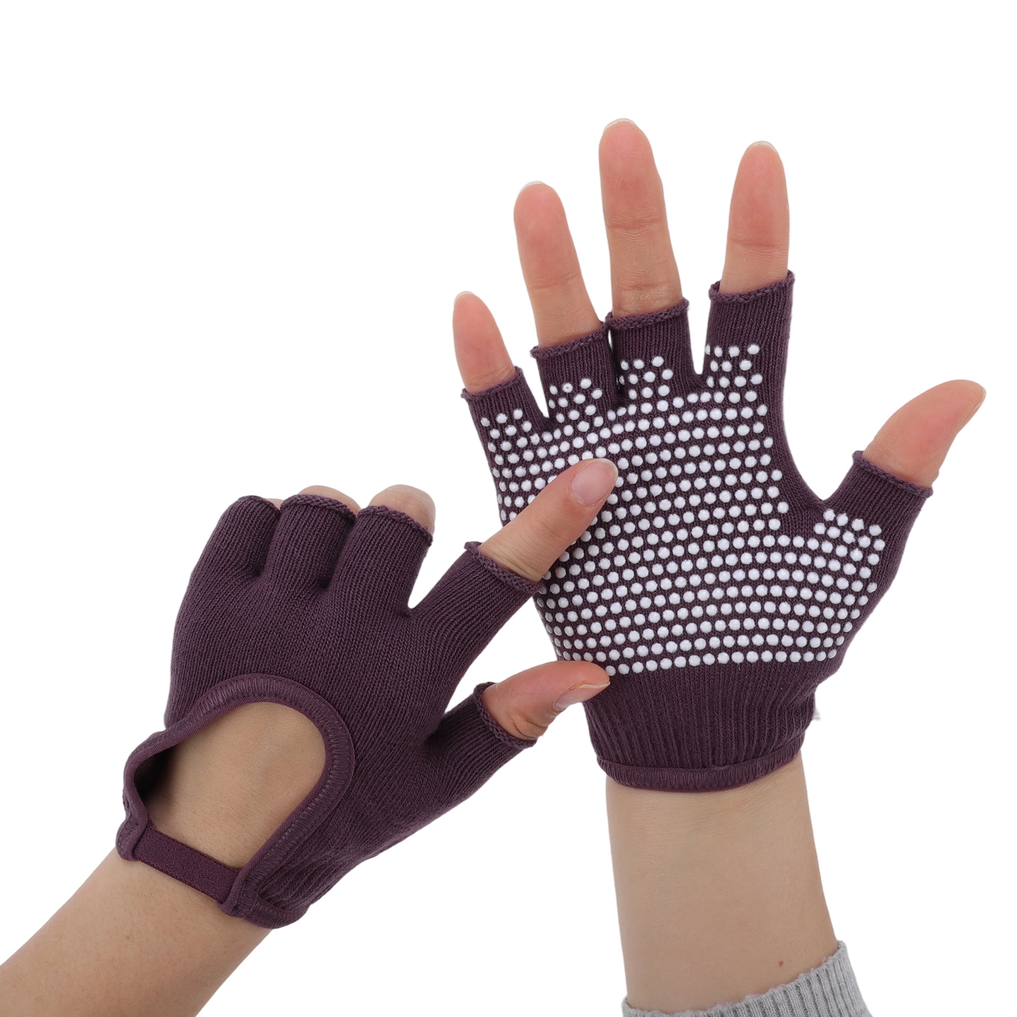 Unique Bargains Fingerless Yoga Gloves Designed One Size 1Pair Purplish Red