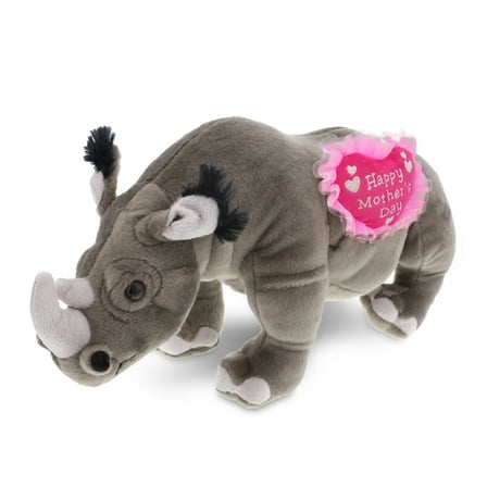 DolliBu Happy Mother's Day Wild Collection Plush Rhinoceros - Cute Stuffed Animal Present With Pink Heart Message for Best Mommy, Grandma, Wife, Daughter - Cute Wild Life Plush Toy Gift - 16" Inch