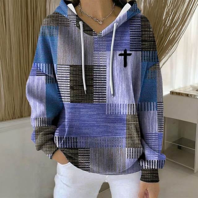 Sweat à Capuche Rayé Imprimé Décontracté Automne pour Chemise Chandails en Molleton et Chandails à Capuchon pour Femmes