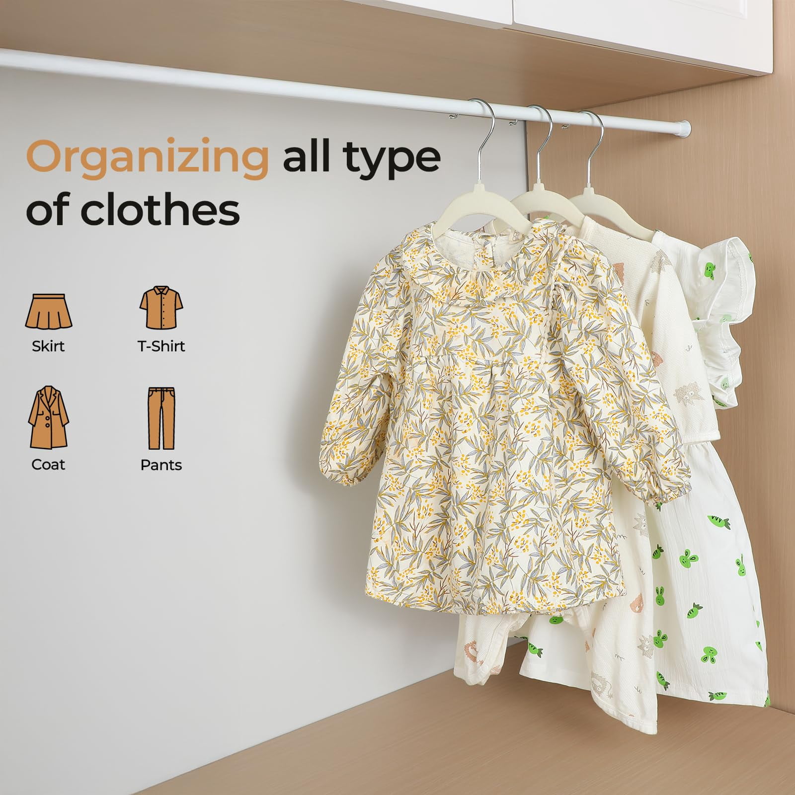 Kids Velvet Hangers 50 Pack 11.8 Inch Non-Slip Baby Toddler Clothes Hangers with Notches and Swivel Hooks Space-Saving Beige
