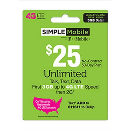 Digital Camera 1gb Card - Simple Mobile $25 Unlimited 30 Day Plan 1GB at high speed, then 2G* (Email Delivery)
