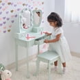 thumbnail image 5 of Teamson Kids Heart-Shaped Wooden Vanity Set with LED Lights, Triple Mirror & Storage Drawers, Sage Green, 5 of 9