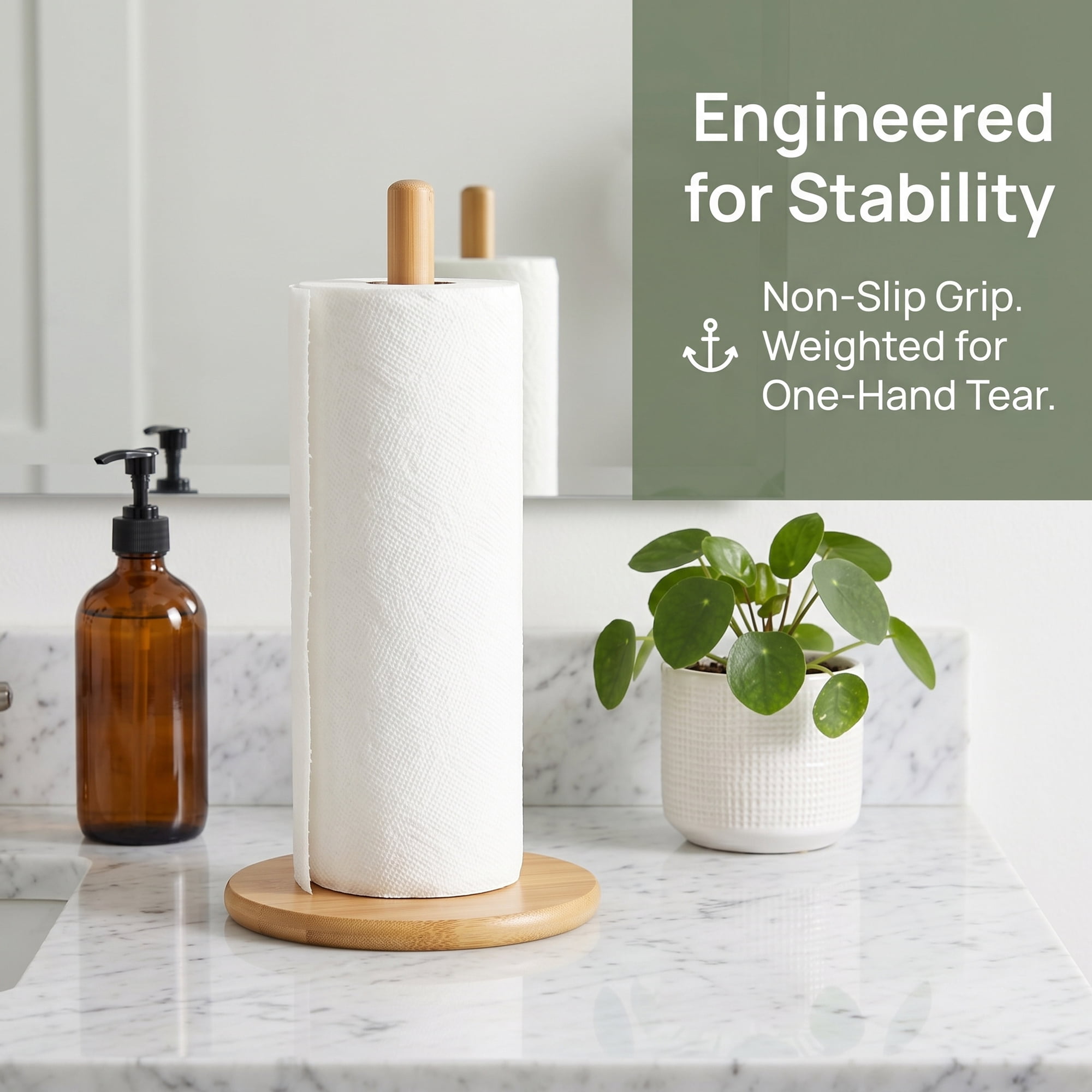Unique Bargains Paper Towel Holder Countertop Durable Base Wood Natural F 11x5.7inch