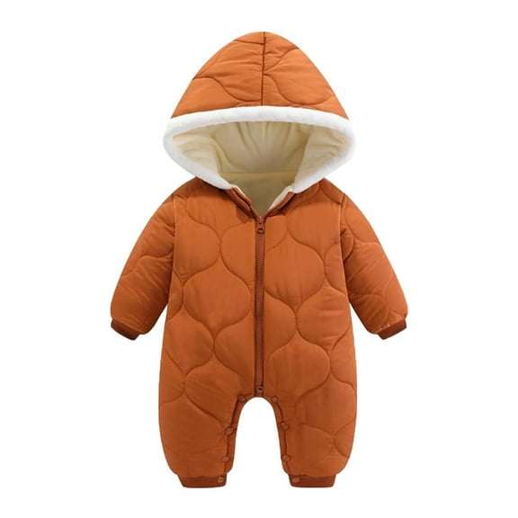 YUGYXL Newborn Warm Nylon Snowsuit Fashion Solid Color Hoodie Jumpsuit Baby Winter Thicken Button and Zipper Onesie Romper Brithday Gift for Toddler Brown,18 Months