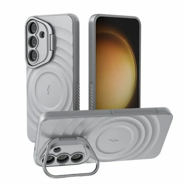 For Samsung Galaxy S25 Case 5G Magnetic Wireless Charging Slide Lens Stand Holder Cover - Grey