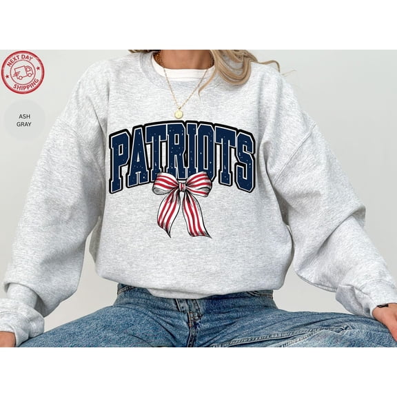 Patriots Bow Sweatshirt for Women, Cute Feminine Patriots Football Game Day Shirt