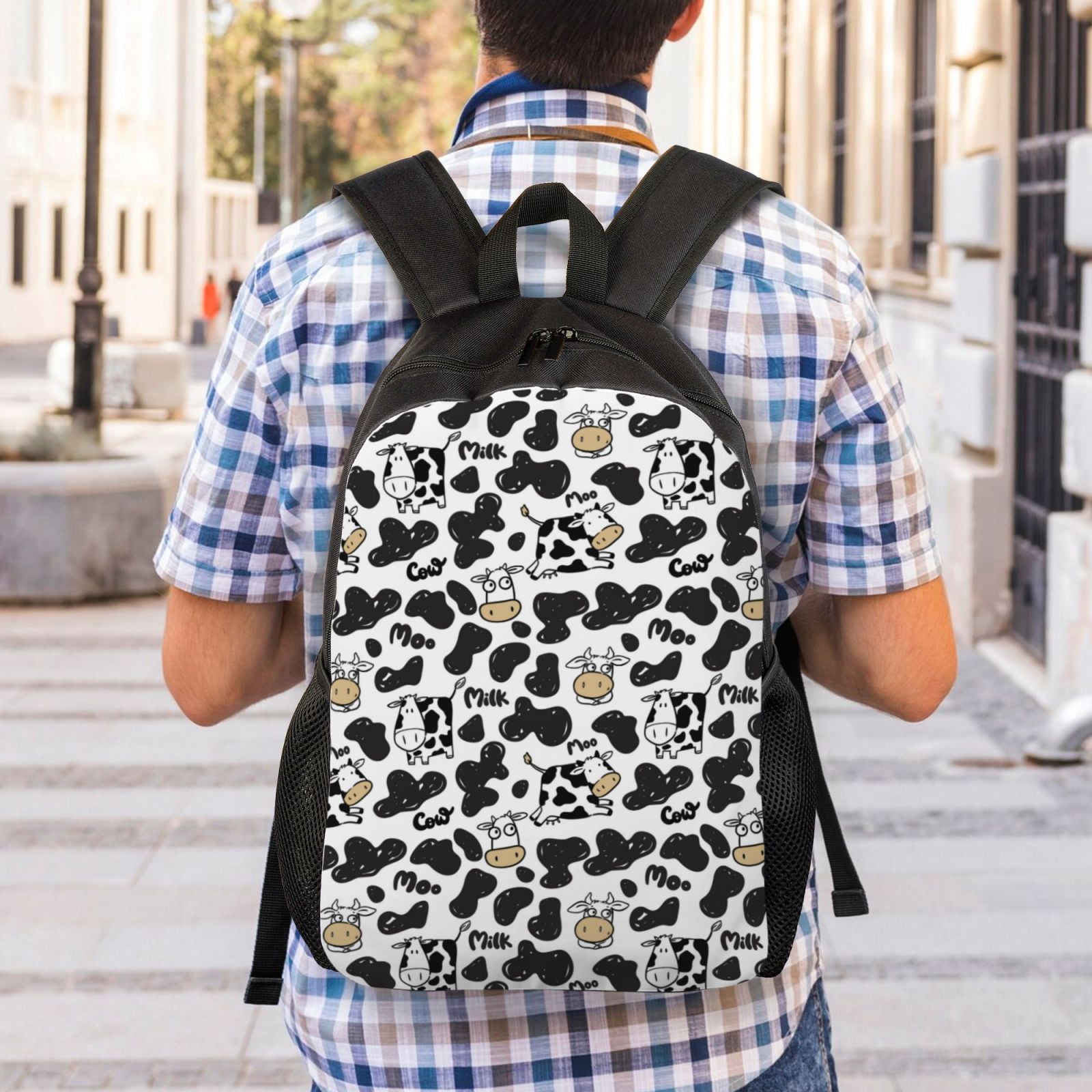 Defioc Cow Print Backpack -Travel,or Work Bookbag Daypacks with 15-Inch Laptop Sleeve and Dual Water Bottle Pockets