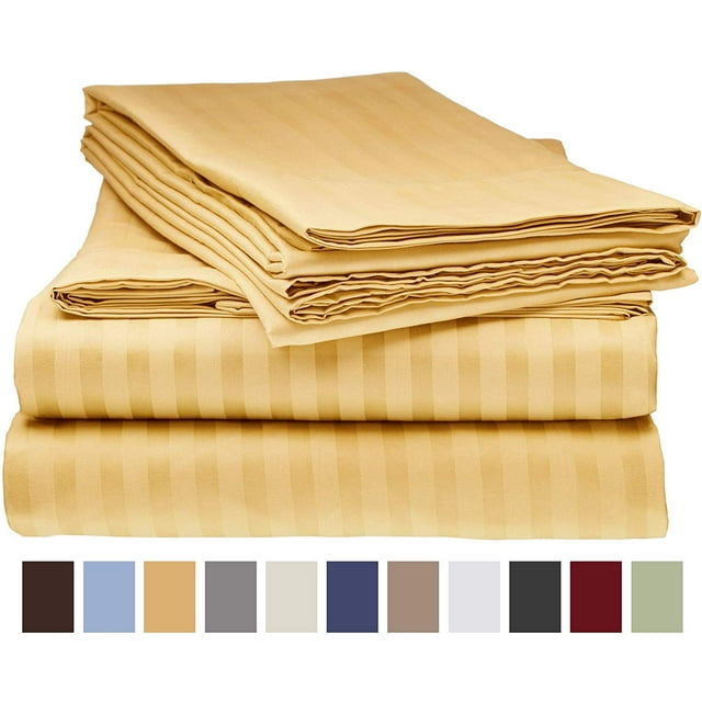 Ensemble de Draps de Lit Deluxe Rayé 1800 Prestige Doux et Confortable, Full Or