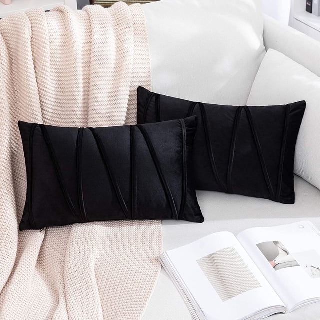 Juego de 2 fundas de cojín de terciopelo Nior de 30x50 cm con rayas decorativas cosidas a mano, rectangulares, suaves, bohemias, cómodas, sencillas, duraderas para sofá, dormitorio, oficina