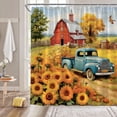 thumbnail image 2 of Sunflower Shower Curtain Rustic Farmhouse Truck Barn Sunflower Vintage Oil Painting Retro Western Bathroom Decor Fabric Curtain with Hooks, 2 of 6