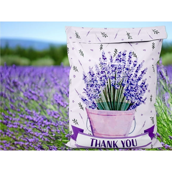10x13 Lavender Plant Thank you Poly Mailers, Self Sealing Purple Spring Summer Mailer, Cute Packaging, Boutique Shipping Bags!