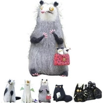 Wool Felt Familiars - Quirky Handmade Companion, Wide-Eyed Weird Cute Felted Companions, Big-Eyed Cat & Opossum Figurines, Unique Mini Animal Decor, Playful Sculpture, Palm-Sized Desk Companions