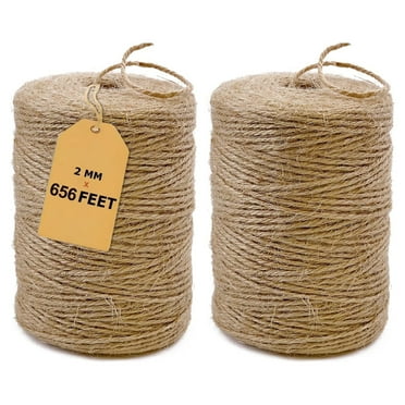 2 Pack Natural Jute Twine 656 Feet Long Twine String for Crafts Gift Wrapping Packing Gardening Crochet Knitting Macrame Decor (Brown 2mm * 656feet)