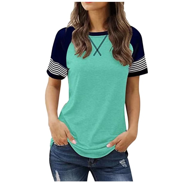 Camiseta informal de manga corta con cuello redondo y estampado para mujer