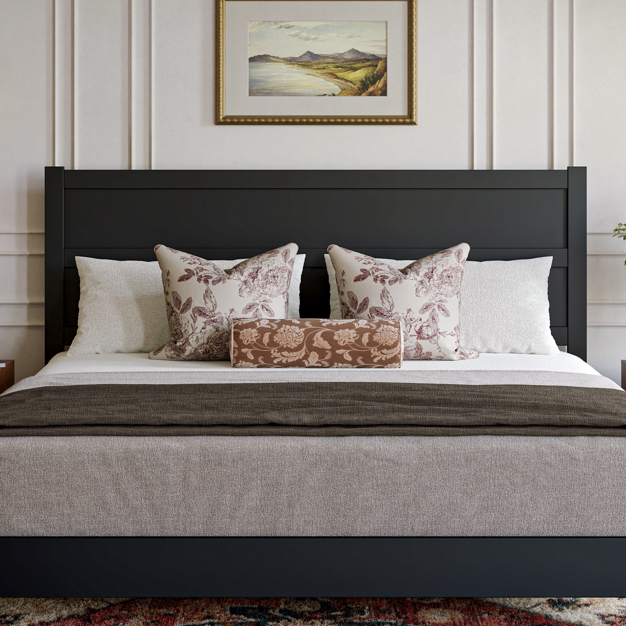 AFI Aveline King Modern Panel Wood Headboard, Black