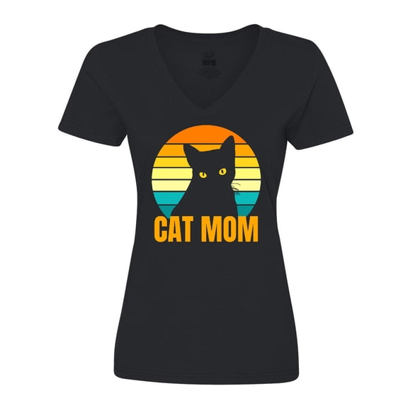 Inktastic Mother's Day Cat Mom Black Cat Sunset Women's V-Neck T-Shirt