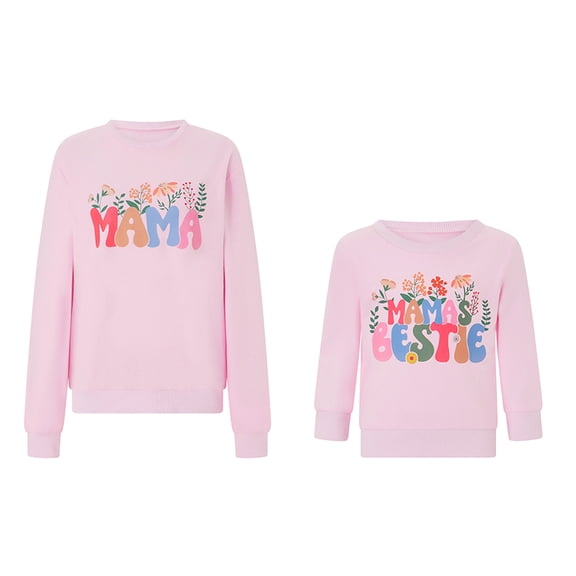 Mommy and Me Matching Outfits Letter Print Long Sleeve Crewneck Sweatshirt Pullover Tops
