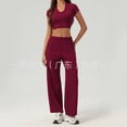 thumbnail image 1 of PISONIC Women's V-Neck Crop Top & Shorts Set - Active Fitness Apparel with 4 Color Options, 1 of 9
