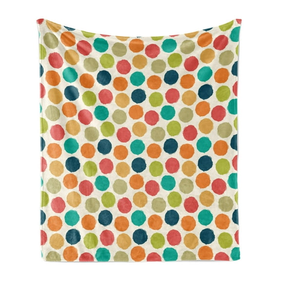Retro Soft Flannel Fleece Throw Blanket, Hipster Design Soft Colored Big Polka Dots Pattern Vintage Style Spotted Graphic, Cozy Plush for Indoor and Outdoor Use, 50" x 70", Multicolor, by Ambesonne