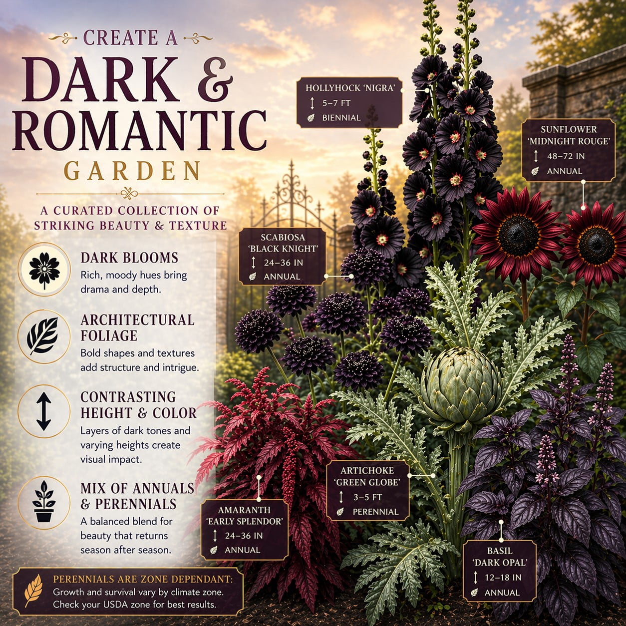 Ravens Hollow Garden Gothic Garden Seed Collection, 6 Open-Pollinated Flower & Foliage Varieties