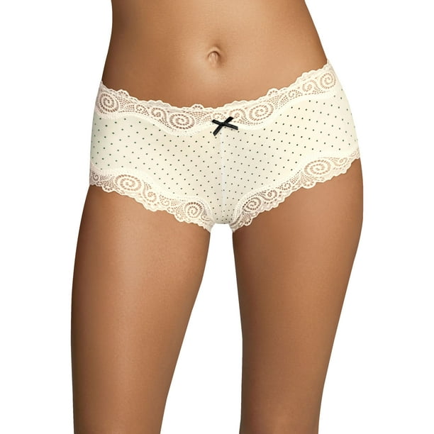 Maidenform Womens Cheeky Scalloped Lace Hipster, 8, Pearl Black Pin Dot w/ Pearl 
