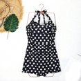 thumbnail image 4 of Vintage Shaping Swimsuit for Women Tummy Control Halterneck Bathing Suit Full Coveraging High Waist Design Black polka dots, 4 of 5