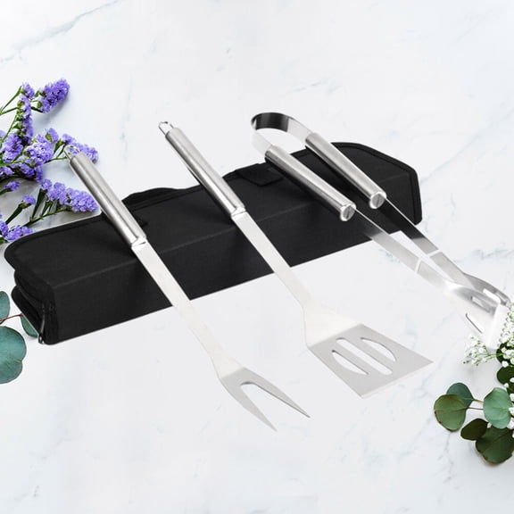 IMIKEYA 1Set Durable Stainless Steel Bbq Tools Set with Clamp Fork Shovel for Barbecue Lovers