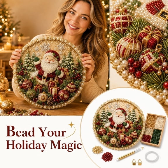 Four Seasons & Holiday Pearl Art Hanging Wreath Kit, Christmas Spring Summer Fall DIY Beaded Hanging Ornament, Seasonal Wall Art Decor Craft Set, Festive Handmade Gift for Adults Beginners 7.9*7.9in