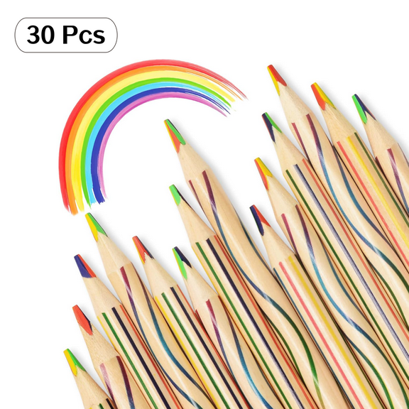 30-Piece 4-in-1 Rainbow Colored Pencils Art Pencils - Creative Color Pencil Set for School, Art Projects & Birthday Party Favors