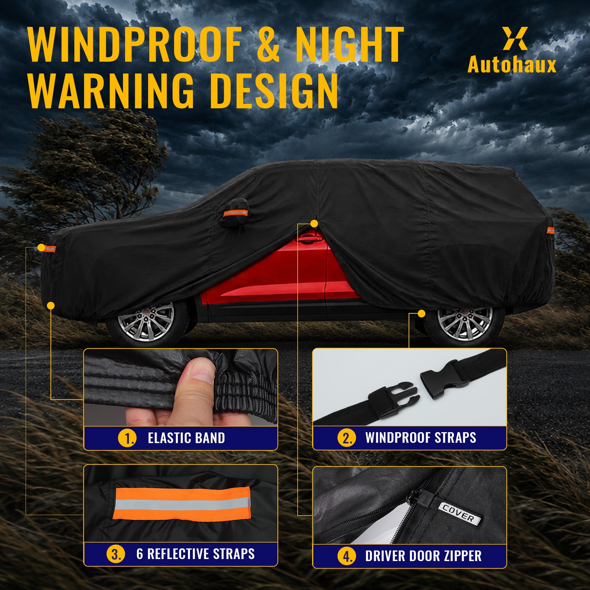 Unique Bargains 210D-PU Oxford Full Car Cover Black for Chevrolet Traverse 2018-2024