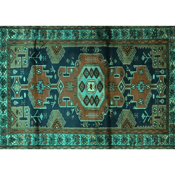 Ahgly Company Machine Washable Indoor Rectangle Persian Turquoise Blue Traditional Area Rugs, 5' x 7'
