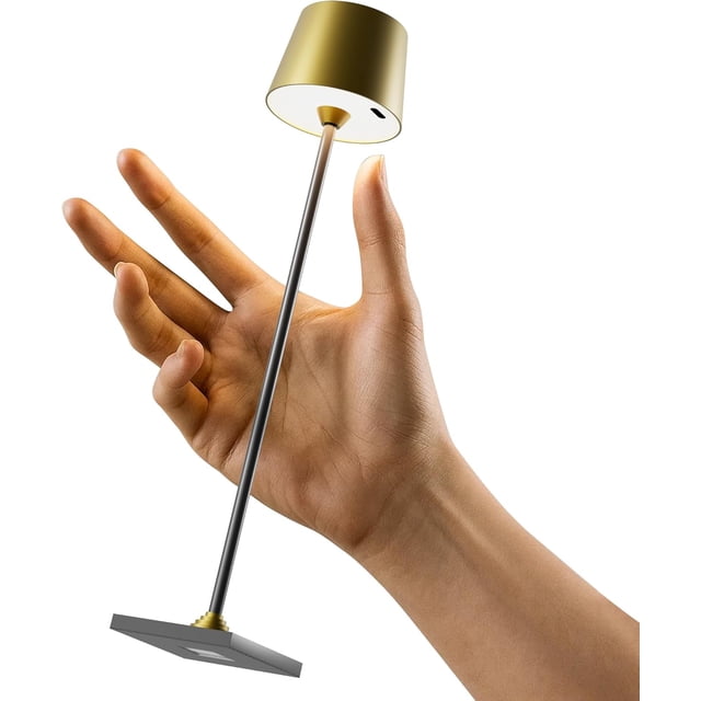 Lámpara de mesa compacta inalámbrica, luz nocturna LED recargable, doble fuente de luz (RGB superior e inferior cálida), táctil y temporizador, lámpara de metal para dormitorio