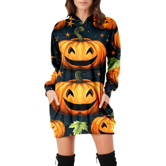 TJAZFJPA Chinese Dresses for Women Suitable Dress for Women Vintage Print Dress Long Sleeve Hoodies Long Sleeve Midi Dresses with Pockets Black and Gold Dress Tube Dresses for Women