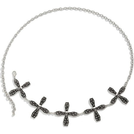 XiaoBanDeng Silver Cross Pendant Waist Chain Belt for Women35Inch Long Metal Link Chain Belt Outfit Dress Body Jewelry Rave Outfit Link Waist Belt Jewelry for Women