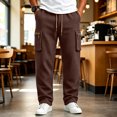 thumbnail image 5 of MXALUOB Cargo Pants for Men Waffle Knit Drawstring Waist Casual Pant Solid Color Workout Running Trousers with Zipper Pockets, 5 of 7