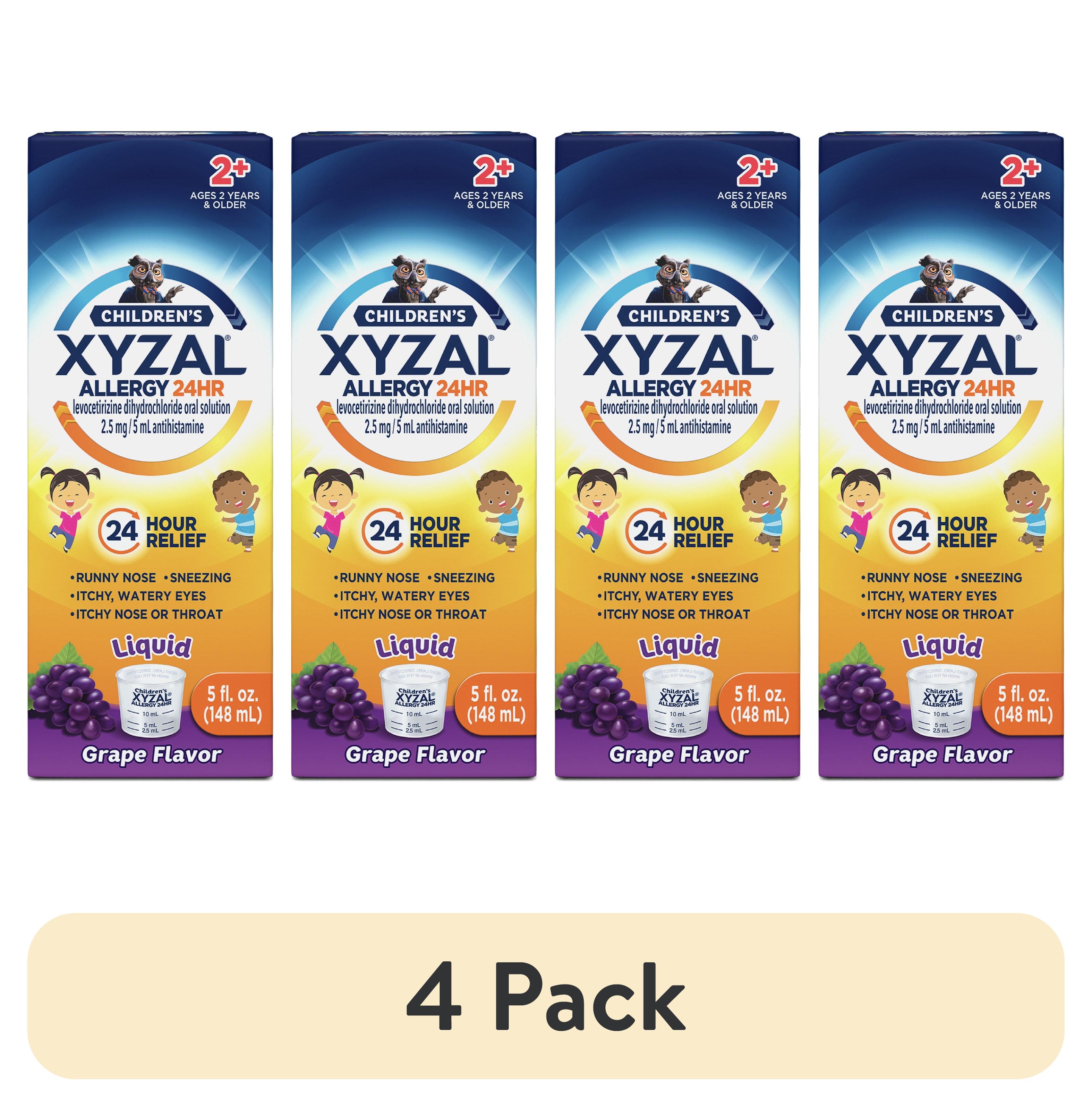 (4 pack) Xyzal Children's 24 Hour Allergy Relief Medicine for Kids, Levocetirizine Dihydrochloride Liquid Antihistamine, Grape, 5 Fl. oz.