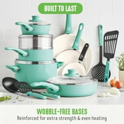 GreenLife 18-Piece Ceramic Nonstick Cookware Set, Dishwasher Safe, Soft Grip Handles, Turquoise