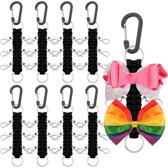 Lsupdaol 5 Pcs Cheer Bow Holder for Backpack Paracord Keychain Cheer Bow Keychain for High School Cheerleading Teen Girls (Black)