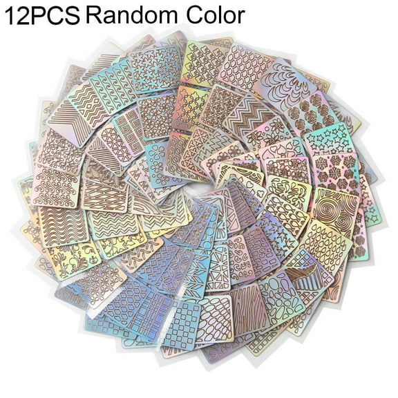 12 Sheets Stripes Wavy Hollow Printed Stamp Nail Art Templates Manicure Tool