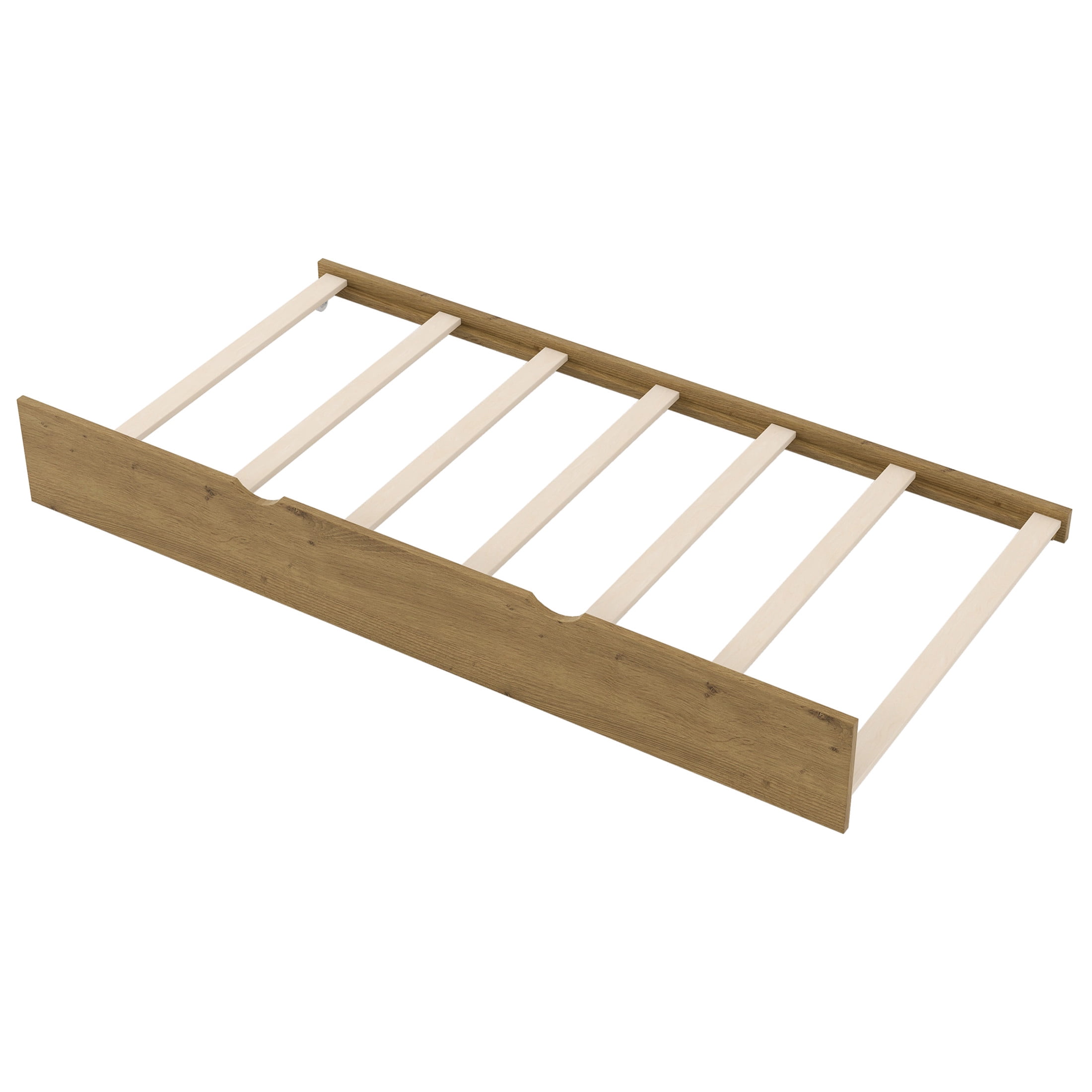 Noble House Elley Twin Platform Bed, Semi-Enclosed Fence Guardrail with Pull-Out Trundle, Solid Wood Frame, Walnut