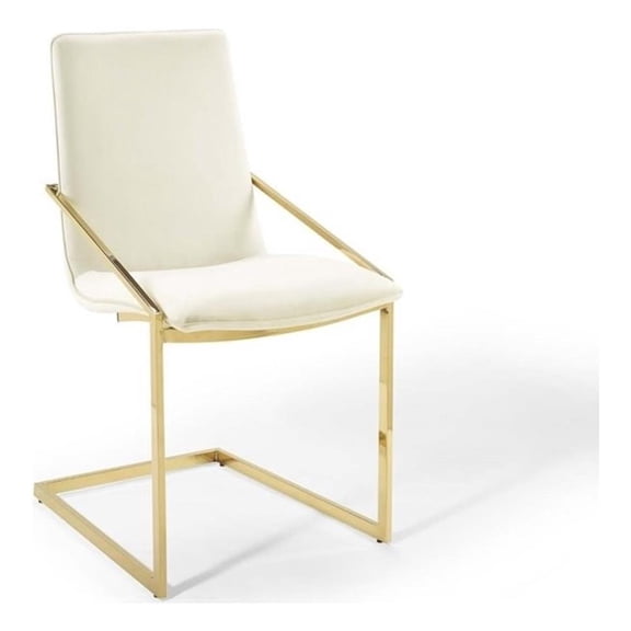 Maklaine 20.5" Velvet and Stainless Steel Dining Armchair in Gold/Ivory