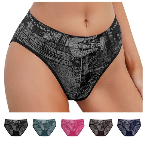vzibsiv Womens High Cut Printed Panties - Black Novelty Graphic Stretchy Brief Underwear Size XL