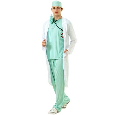 Dashing Doctor Adult Halloween Costume - Medical Scrubs Set for