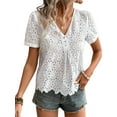 thumbnail image 2 of Women'S Summer Eyelet Tops 2025 Dressy Casual V Neck Flutter Sleeve Hollow Out Lace Embroidered Blouses Shirts White M, 2 of 9